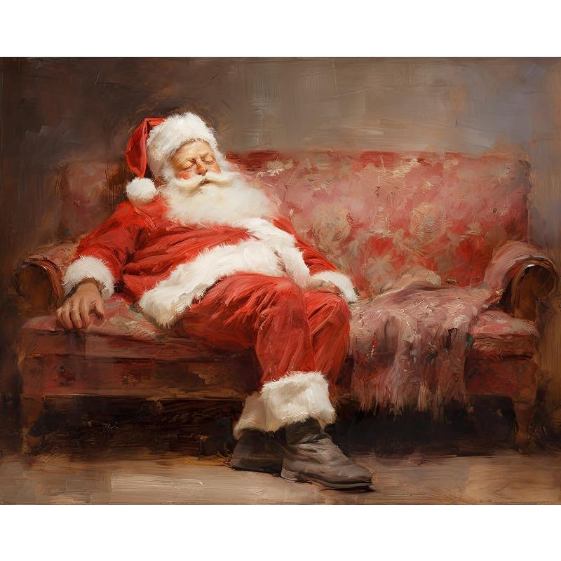 

Винтажный Санта-Клаус на качелях Плакат с оленями Печать на холсте Рождественский праздник Настенная картина для домашнего декора Подарки 21cm×30cm NoFrame