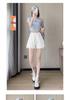 Women's High-Waisted A-line Denim Shorts with Lace Trim