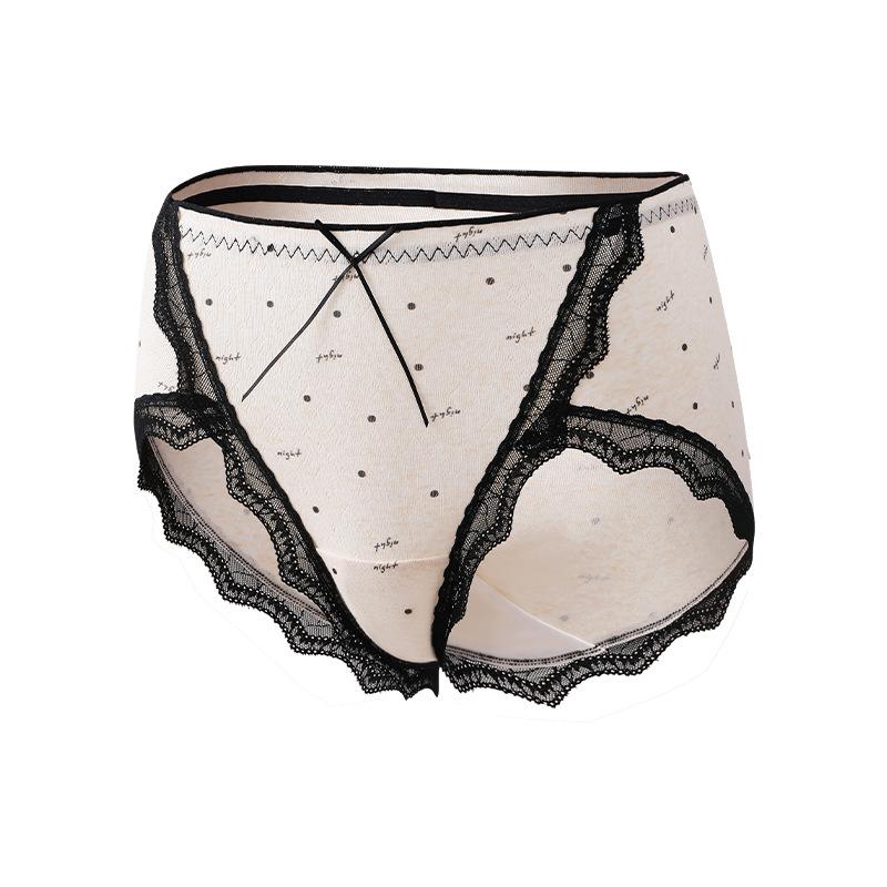 Plus Size Female Vintage Polka Sexy Lace Lace Color Cotton 10A Antibacterial Cotton Extended Crotch Panties