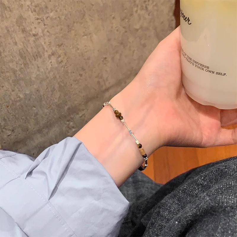 Tiger Eye Stone & Coffee Bean Beaded Bracelet - Retro Design for Men & Women