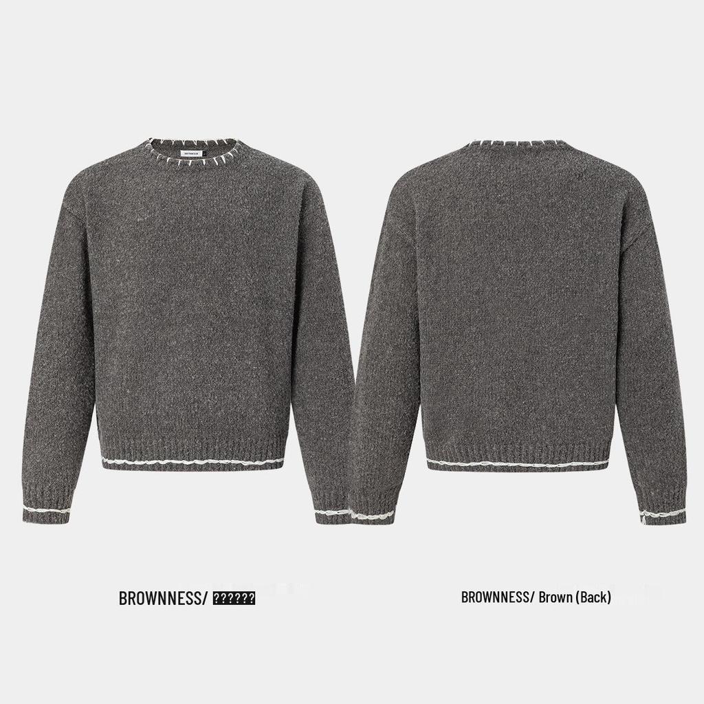 Solid Color Lace Trim Knit Sweater - Old Money Style, Unisex Long Sleeve Top