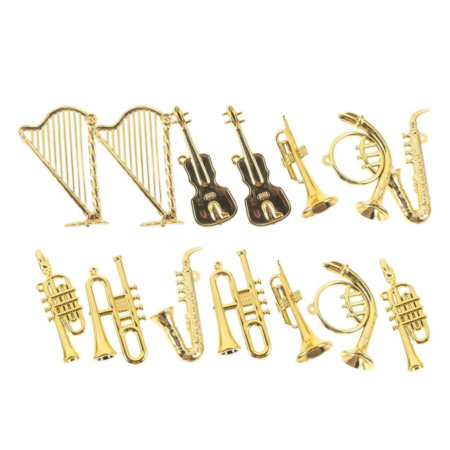 8/16pcs Golden Miniature Musical Instrument Ornament Photo Prop Office Study Desk Handicrafts DIY Christmas Tree Decor XJM