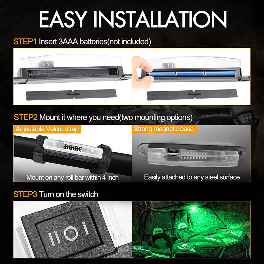 White & Green LED Roll Bar Mount Dome Light For UTV Can Am Polaris RZR Universal