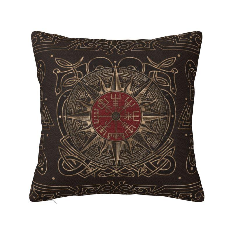 Custom Lucky Charm Viking Compass Vegvisir Cushion Cover Xcm Vikings Valhalla Velvet Luxury Pillow Case Home Decoration