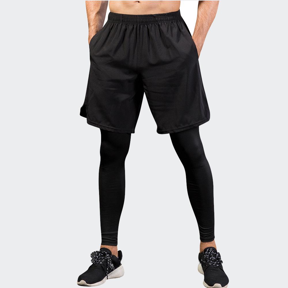 Men's Tight Pants Fake Two Piece Fitness Active Pants & Tights Exercise Running Training Casual Elastic Speed Drying Pants 7010