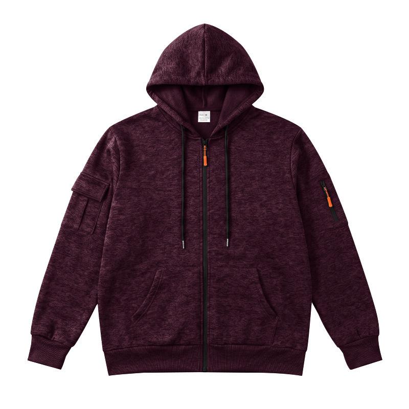 Men Heather Full Zip Hoodie Jacket, Drawstring Hood Long Sleeve Sweatshirt With Multi Arm Cargo Pockets Casual Outdoor Zip Up Hooded Coat