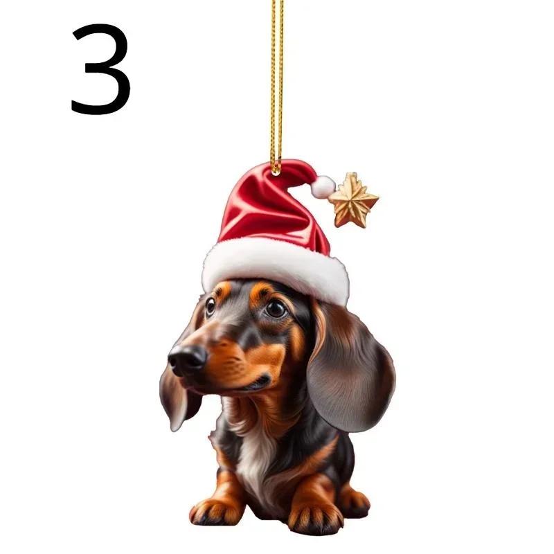 Christmas Cartoon Cute Dog Cat Ornaments Dachshund Dog Hanging Decoration Xmas Tree Pendant Home Party Supplies Car Decor Gifts