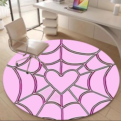 1pc Spider Web Heart Office Round Area Rug, Indoor Mat Suitable ForOffice, Under Office Chairs Bedroom Living Room Home Decor, Room Deco  D046
