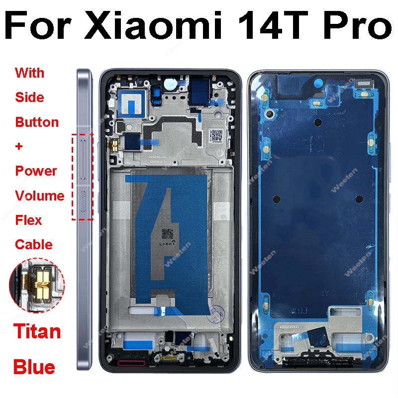 LCD Display Screen Frame Cover For Xiaomi 14T Xiaomi 14T Pro Middle Frame Housing Cover Bezel with Side Button Spare Parts