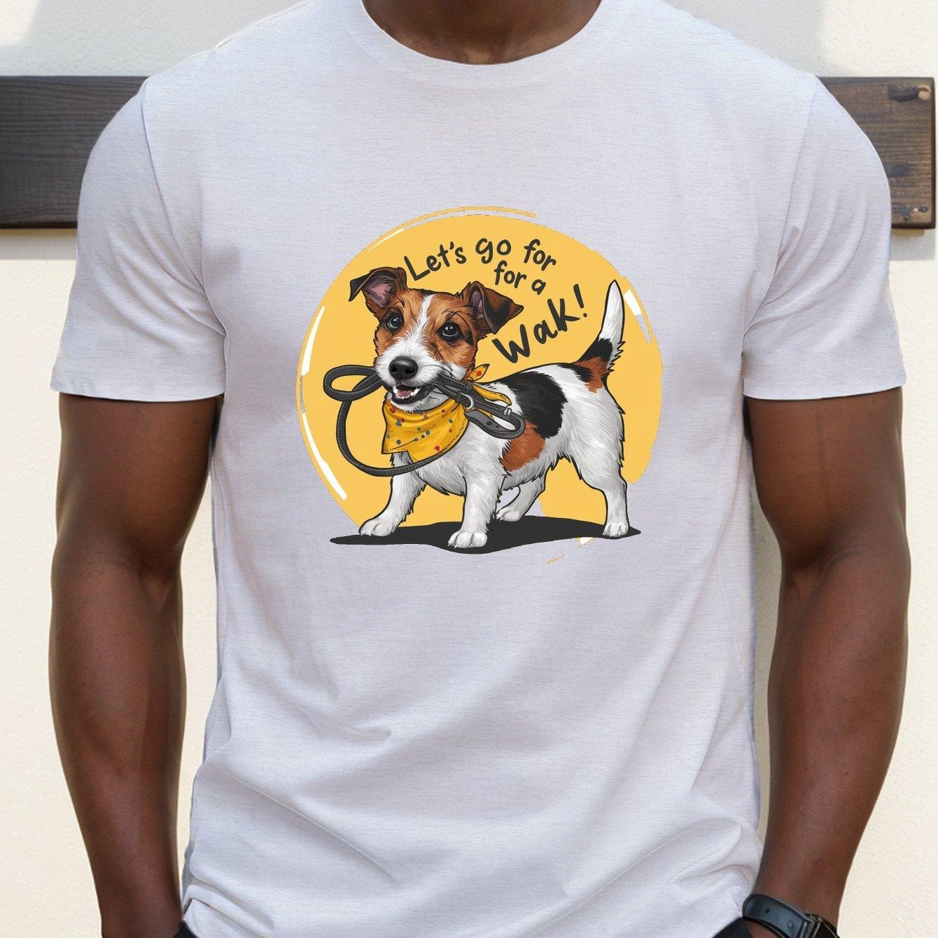 Lets Go For A Wak Dog Graphic Cotton Tee Mens Casual Round Neck Short Sleeve TShirt S