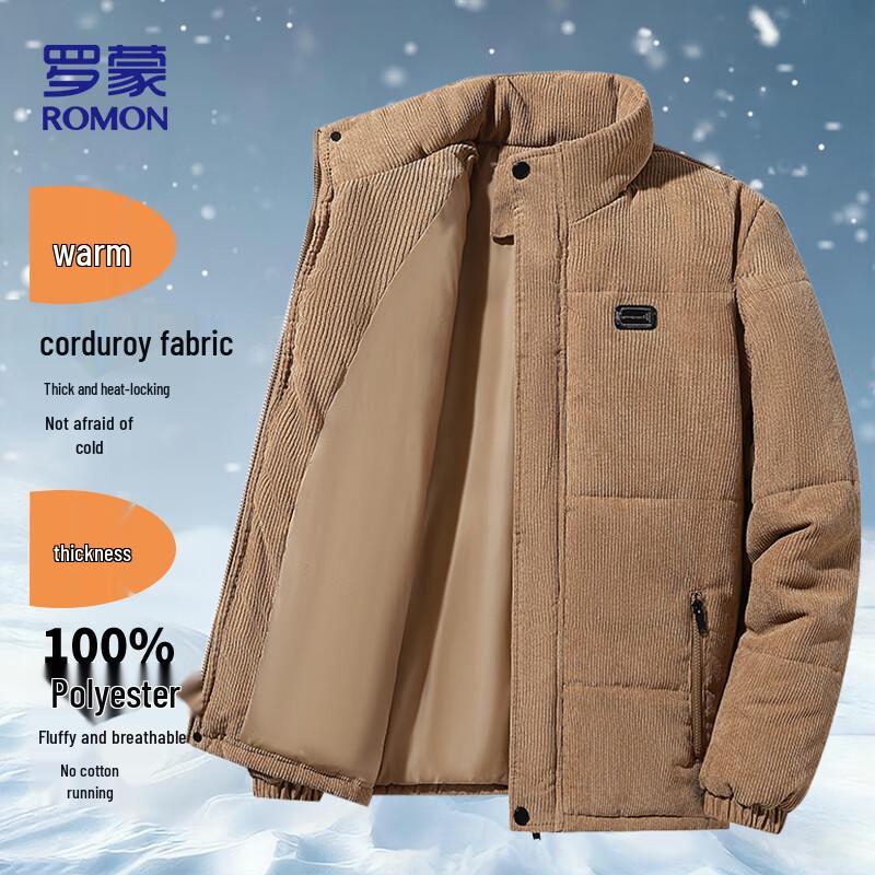 

ROMON Men s Stand Collar Corduroy Padded Winter Jacket L