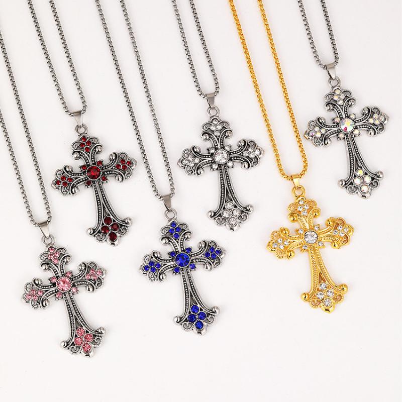 2025 New Baroque Cross Necklace Men Women Hip Hop Pendant Chain Sweater Jewelry Trendy
