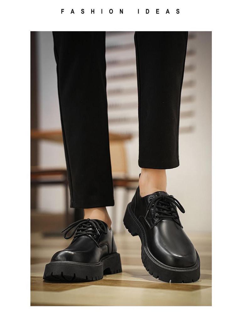 Chaussures en cuir noir pour hommes avec rehausse de 6 cm: Imperméable, Semelle Épaisse, Déodorant, Style Board Décontracté pour l'Automne.