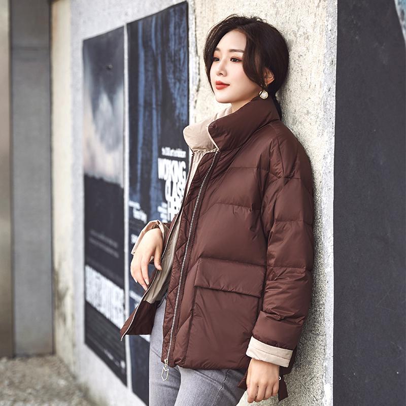Women White Duck Down Jacket Winter Stand Collar Loose Down Coat Female Warm Short Snow Outwear