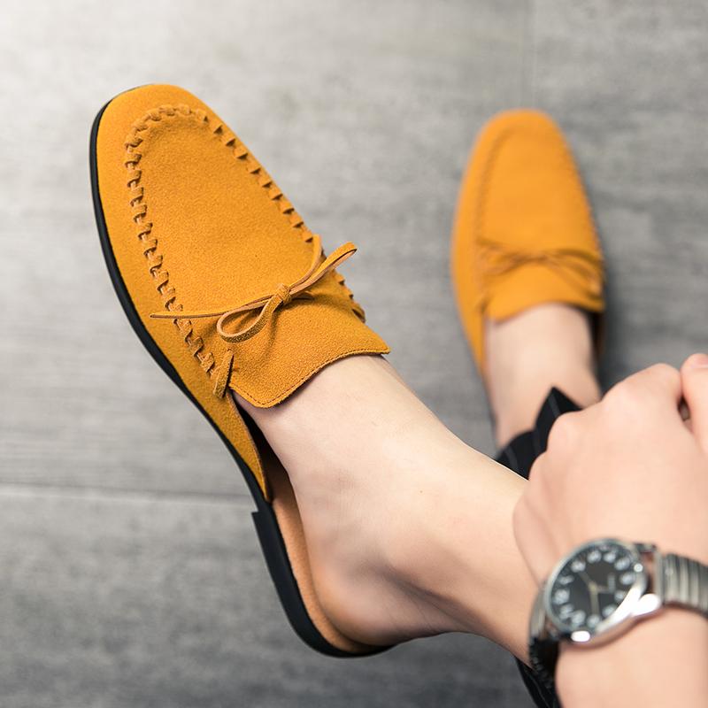 Italian Mens Slippers Suede Leather Loafers Moccasins Outdoor Sandals Male Casual Shoes for Men Summer Designer Brand Shoes 2024