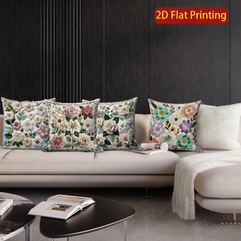 2D Vintage Floral Embossed Print Throw Pillow Covers Pattern Cushion Cover Suitable For Sofa Bedroom Car Pillow Cover