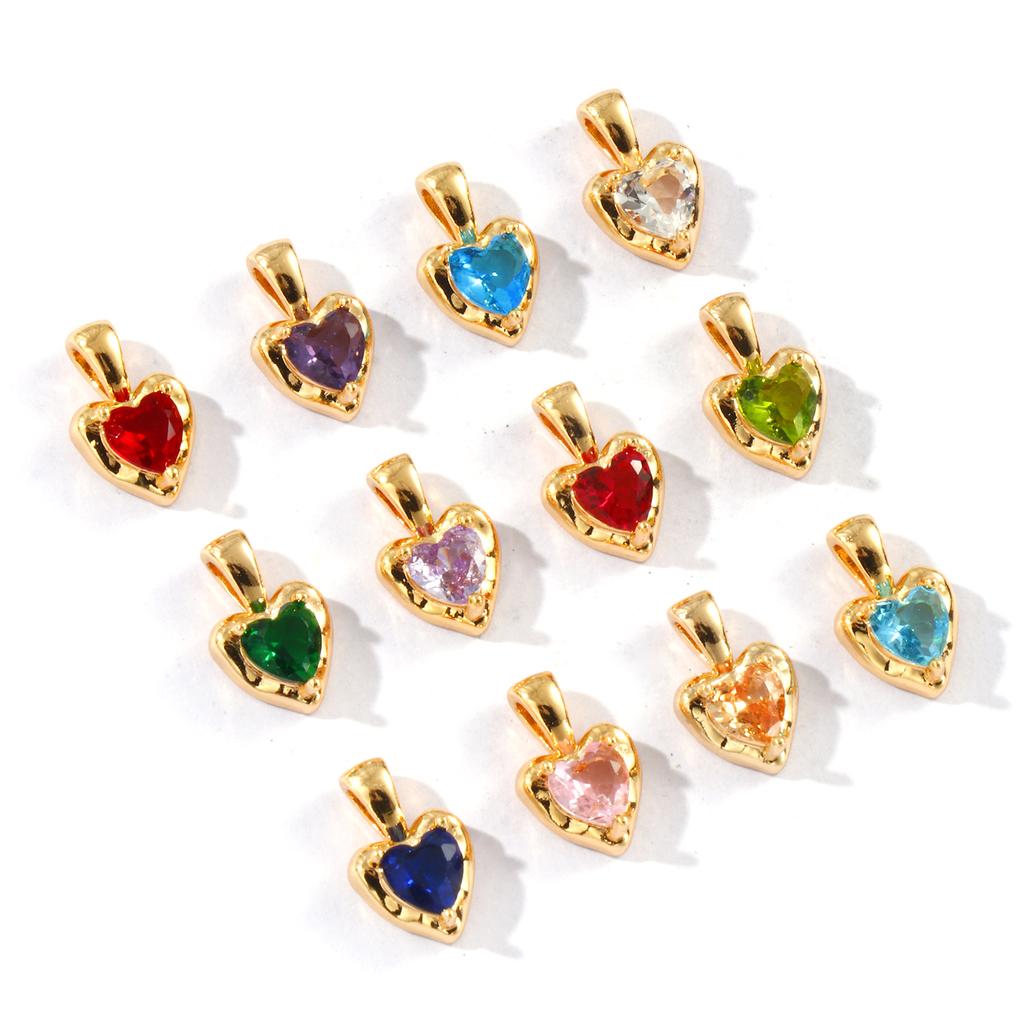 2 PCs Heart Brass & Rhinestone Birthstone Charms 18K Gold Plated Pendants For DIY Necklace Earrings Jewelry Making 12.5mm x 8mm