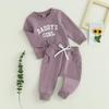 Baby Girls 2-piece Outfit, Letters Print Long Sleeve Crew Neck Sweatshirt with Elastic Waist Sweatpants Fall Clothes