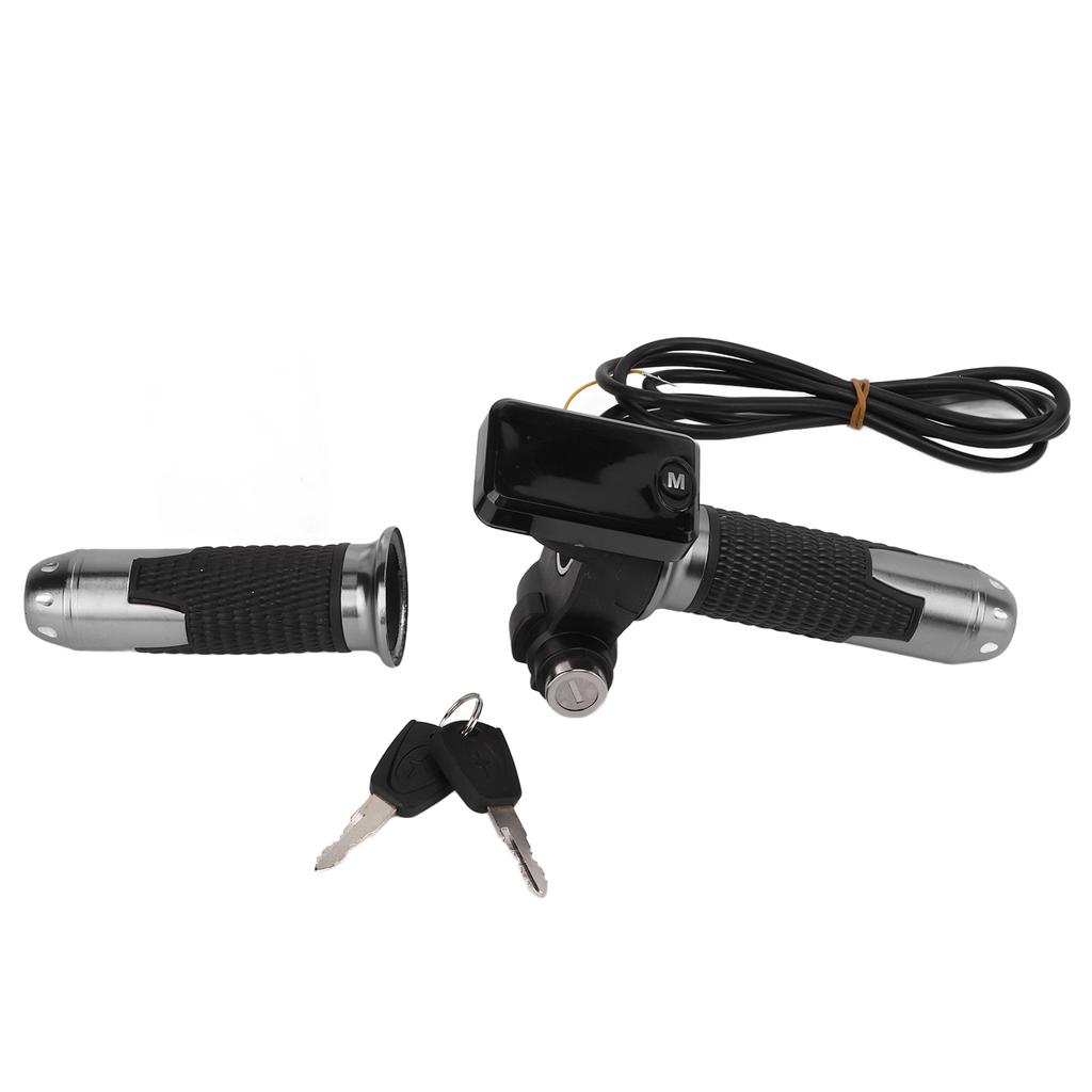 1 Pair Aluminum Throttle Grip LCD Screen Twist Throttle Accelerator Handle Grips with Cable and Key Knock for Electric Bike