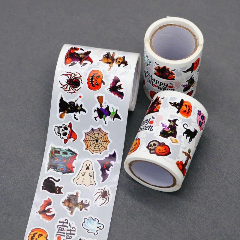 500pcs/Roll Halloween Horror Cartoon Round Sealing Stickers DIY PVC Laptop Decals Decoration Stiker Reward Gift Toys