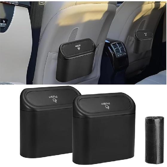 Mini Car Trash Can With Lid, Small Automotive Dustbin Garbage Container, Waterproof And Leak Resistant Car Storage Box With A Roll Of Plastic Trash