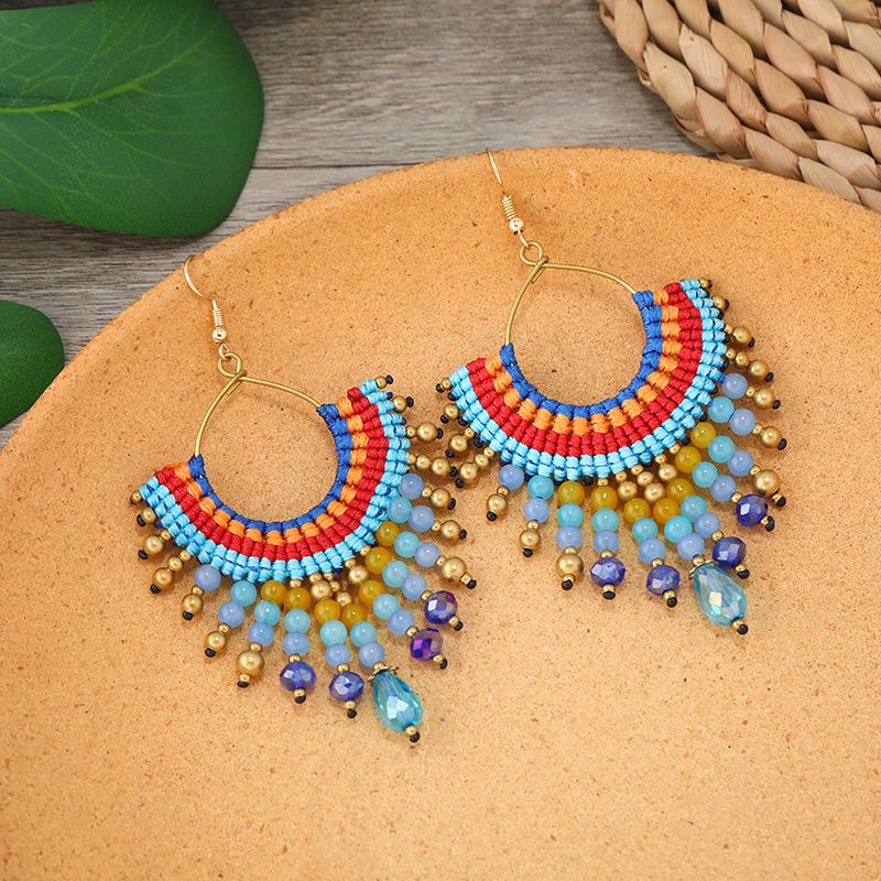 Niche Design Retro Woven Crystal Earrings Bohemian Long Fringed Personality Earrings Women