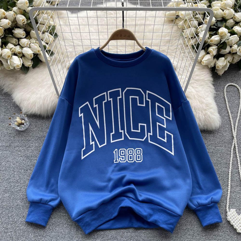 

Осень и зима, новый европейский и американский стиль, модный свитер с круглым вырезом и принтом букв, ленивый свободный повседневный свитер с длинными рукавами