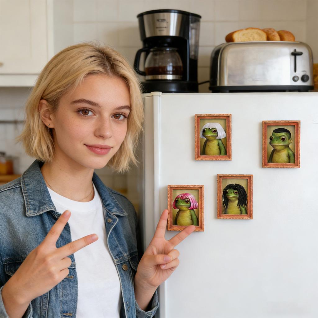 Lustiger Kühlschrankmagnet, Niedlicher Retro-Kunstmagnet mit Rahmen, Lustige Retro-Kunst Holzmagnetrahmen mit starkem Halt, Skurriler Kühlschrankmagnet für Kühlschrank