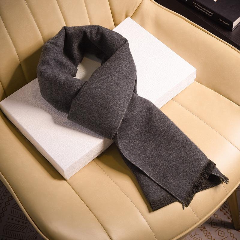 Black and Gray Wool Scarf Men's Winter High-end Men's Students Give Gifts To the Elderly Scarf