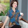 Faux Silk Short Sleeve Blouse for Middle-Aged and Elderly Women - Petite Fit, Mom Style