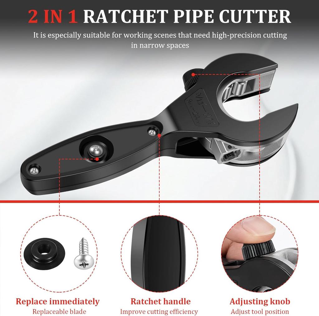 Ratchet Pipe Cutter 5 16 to 1 1 8 Inch Compact Tube Cutter with 3 Bs