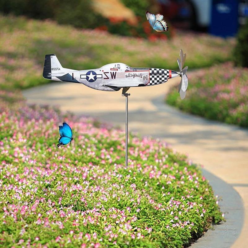1 Stück Metallskulptur Windmühle Flugzeug Wetterfahne Außen Windrad Hof Gartendekoration Flugzeug Windspiel