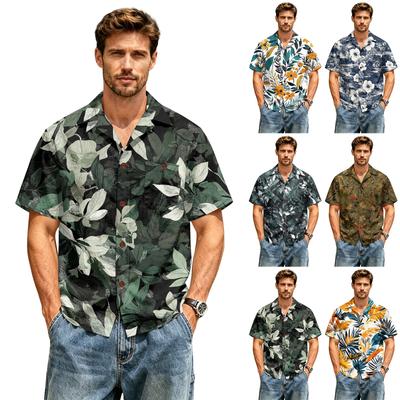 Men's Casual Short Sleeve Shirt Cotton Linen Blend Button Down Shirt Lightweight Breathable Summer Top with Turn Down Collar Relaxed Fit