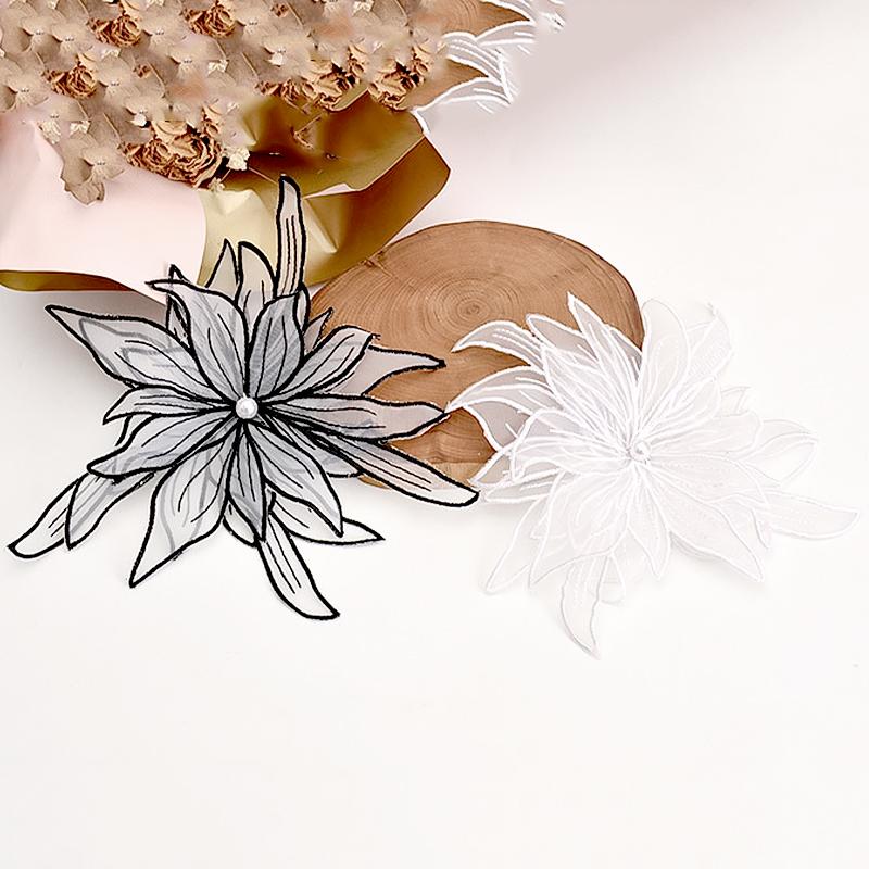 Embroidered Flower DIY Patch Applique Pearl Garment Accessories Decor Stereoscopic Sewing Supplies