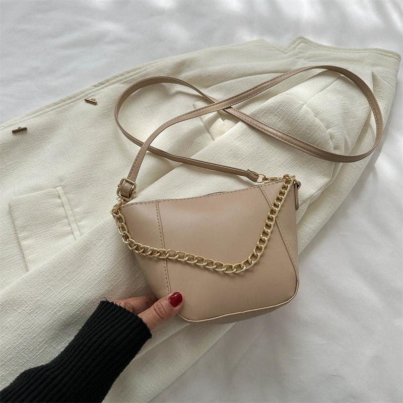 Chic Fall 2023 Retro Bucket Shoulder Bag For Women Pu Leather Chain Crossbody