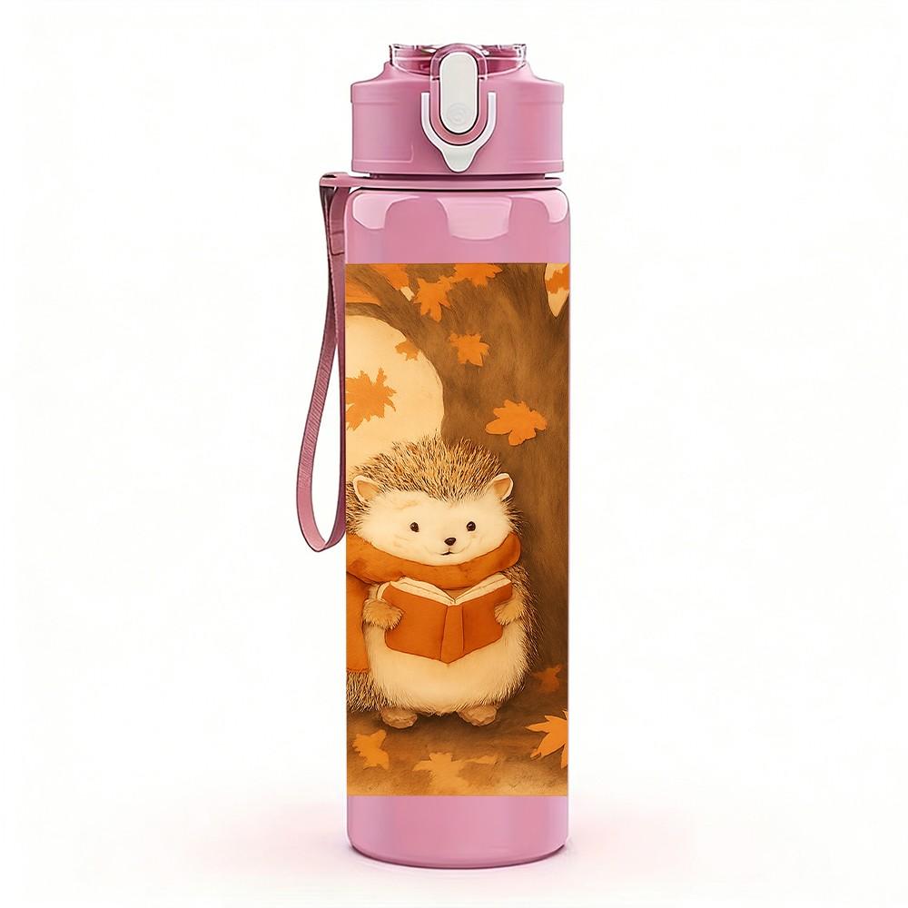 1PC Squirrel Autumn Fall Scene Print 750ml Color Plastic Sports Water Bottle Leakproof Flip Straw Lid Suitable for Sports Office Home Use