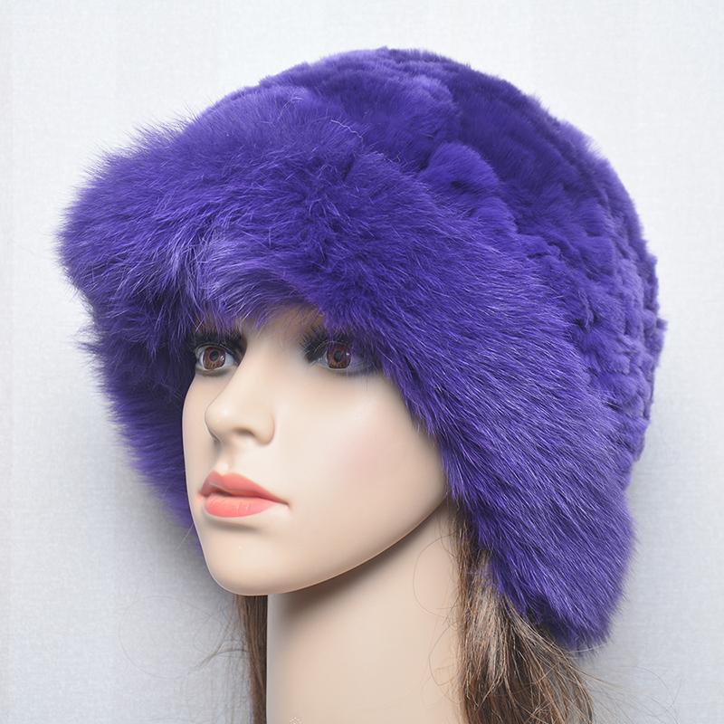 Women Outdoor Winter Warm Natural Fox Fur Hats Lady Knit Fur Cap Female Fashion Knitted Fluffy Real Rex Rabbit Fur Hat