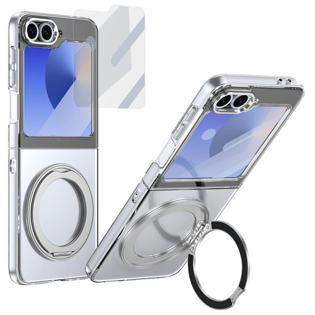 For Samsung Galaxy Z Flip6 5G Case Magnetic Kickstand Clear PC Phone Cover with HD Screen Film
