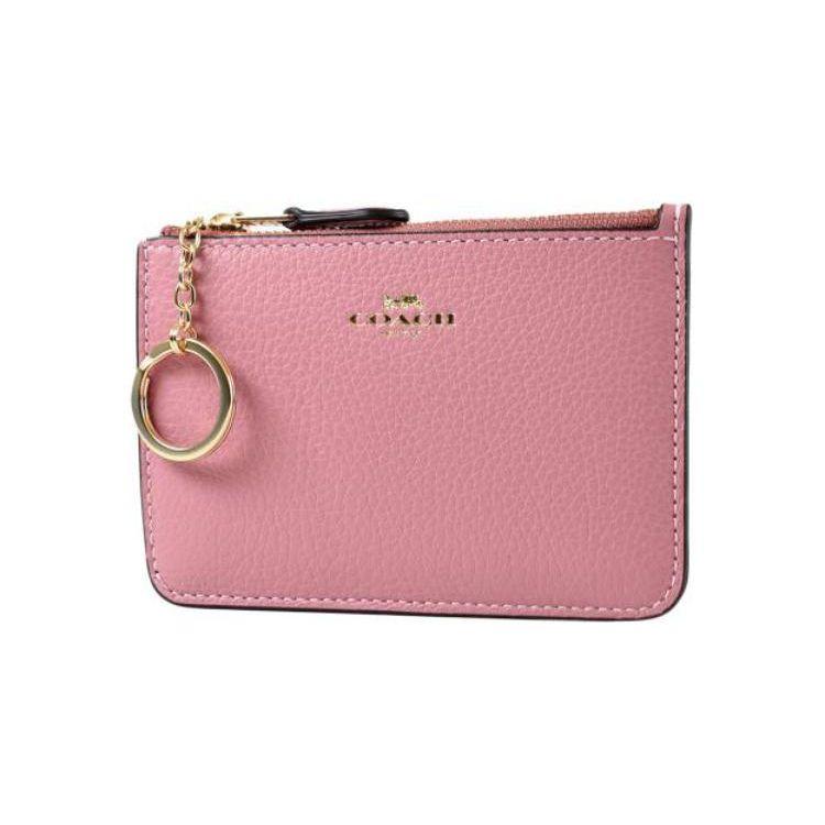 Coach Key Case 13 Solid Color Letter Logo Zipper Pebble Grain Leather Wallet Key Pouch Women Wallets Pink C7957G-IMOUS