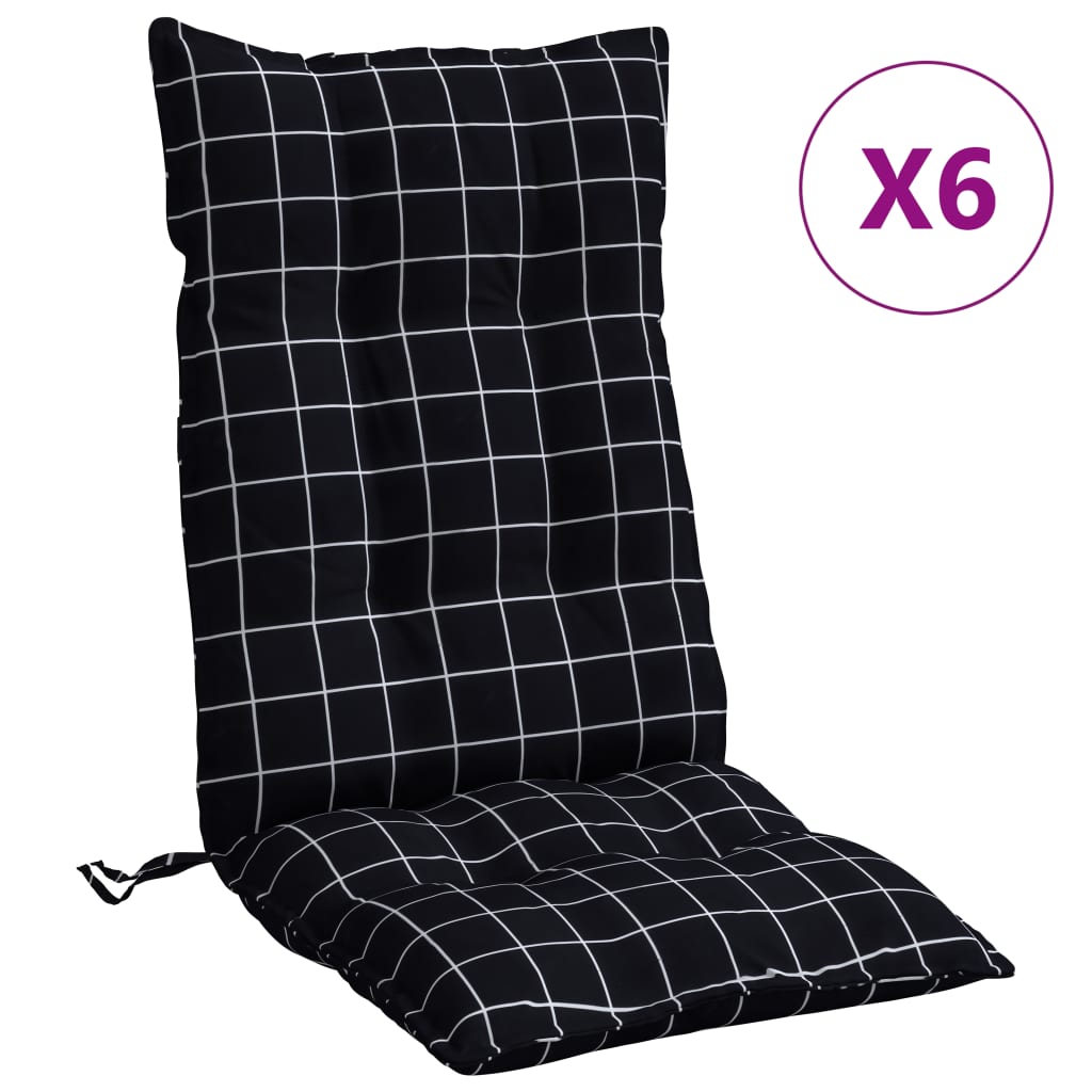 High Back Seat Cushions 6 Pcs Black Checkered Fabric