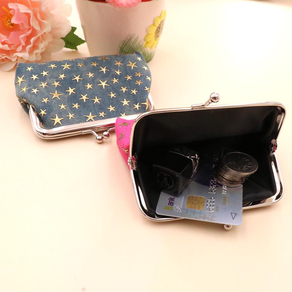 Denim Canvas Kiss Lock Coin Purse - Ladies' Handheld Fabric Bag