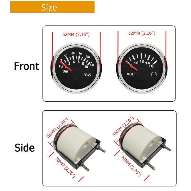 ELING 4 Gauge Set 52mm 40-120℃ Water Temp 0-10Bar Oil Pressure Fuel Level 8-16V Voltmeter with Red Backlight for Marine Car