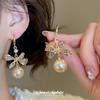 Diamond Bow Pearl Ear Buckle French Retro Elegant Temperament Earrings Earrings
