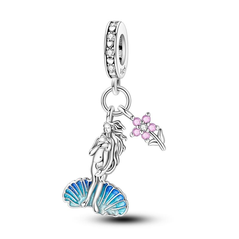 Charms Plata De Ley 925 Evil Blue Eyes Silver Sun Star Elk Dinosaur Flower Charm Women Anniversary DIY Jewelry