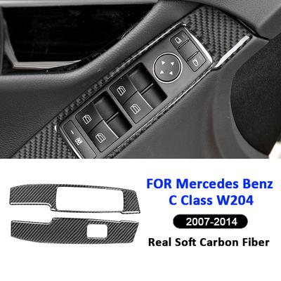 Kohlefaser Auto Fensterheber Bedienfeld Einstellknöpfe Zierleiste Abdeckung Aufkleber Für Mercedes Benz C-Klasse W204 2007-2014