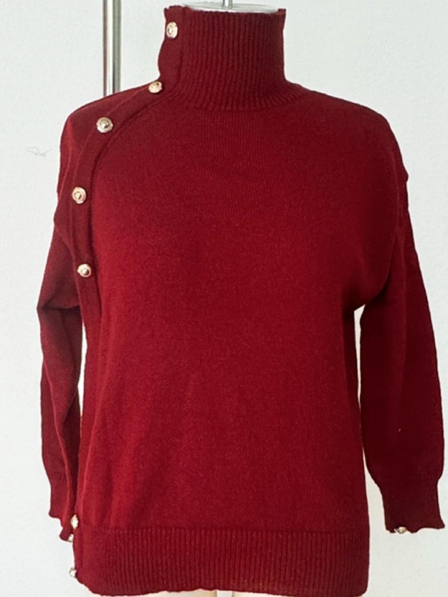 Женский осенне-зимний свитер с высоким воротником и декоративной пряжкой, новинка, горячая распродажа Temu XXL темно-красного