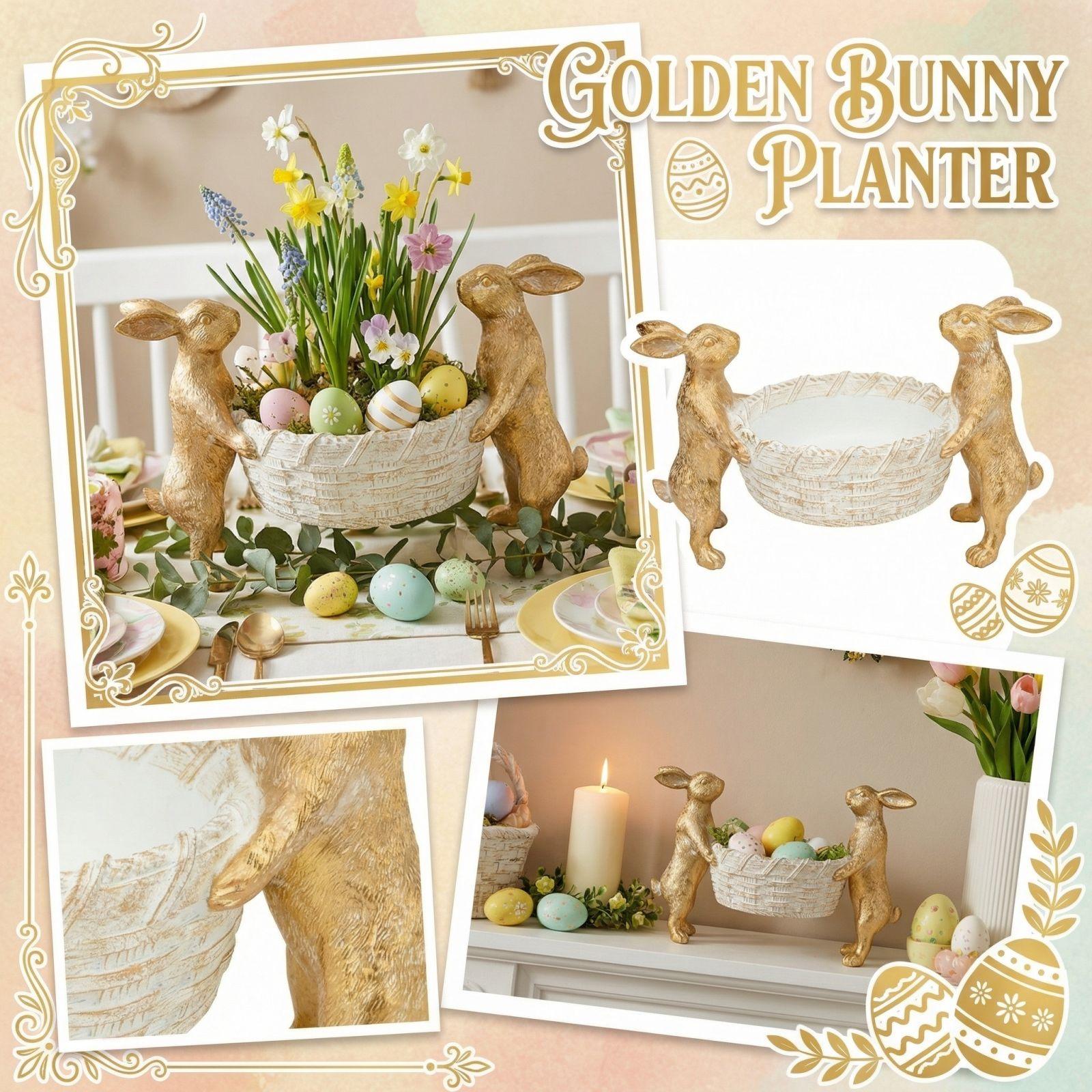 Easter Golden Rabbits Flower Pot Home Decoration One Size