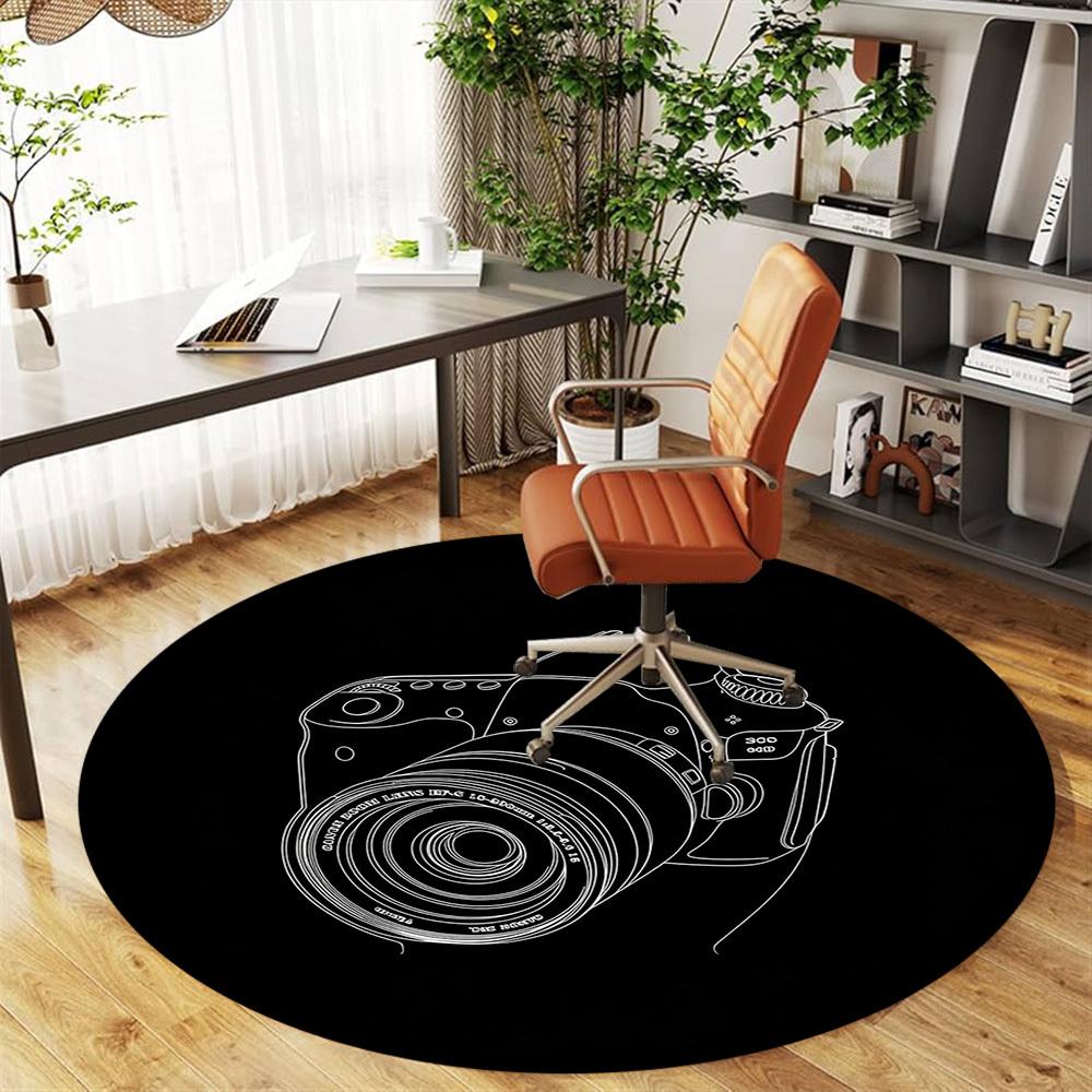 1pc Camera Lens Round Chair Mat Office Area Rug - Non-Slip, Floor Mat for Office, Bedroom, and Indoor Decor P127226