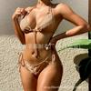 Split Bikini Swimsuit Female Style Hanging Neck Strap Tight Back Solid Color Women's