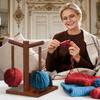 Wooden Yarn Holder Magnetic Spinner with Yarn Dispenser with 2 Spindles Rotating Yarn Phone Stand